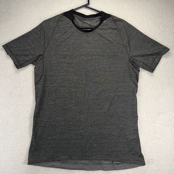 Lululemon T Shirt Mens Large Bolt Tech Heather Black Gray Shirt Silverescent Gym - Picture 1 of 7
